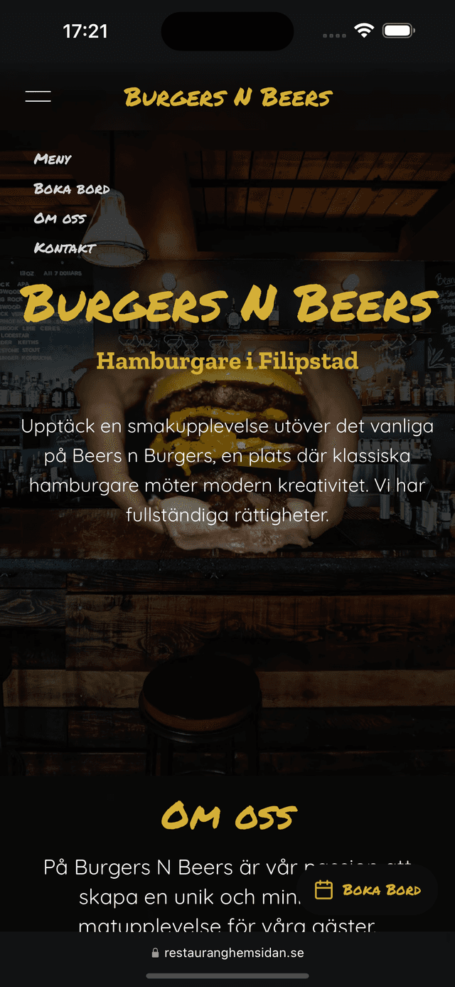 Demo hemsida för hamburgare restaurang med bokningssystem