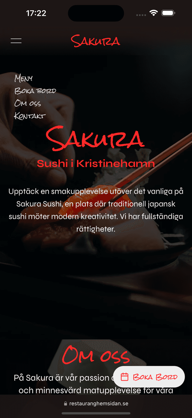 Demo hemsida för sushi restaurang med bokningssystem