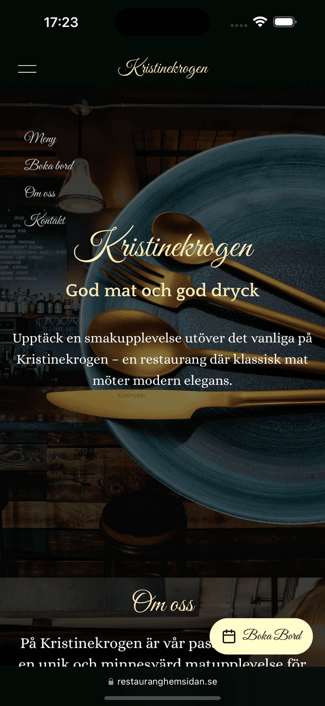 Demo hemsida för krog med bokningssystem